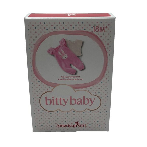 NIB American Girl Bitty Baby Pink Bunny Overalls Set NRFB - Picture 1 of 5